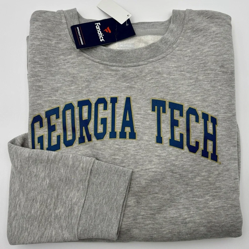 Georgia Tech Yellow Jackets Fanatics Crewneck Sweatshirt Gray Men's 2XL NWT